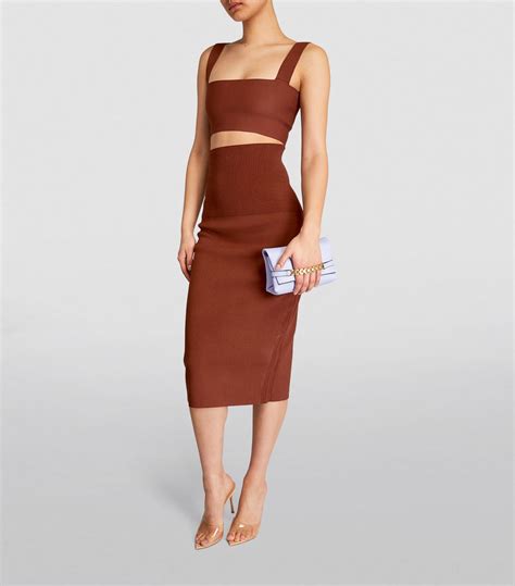 Womens Victoria Beckham Brown Vb Body Midi Skirt Harrods {countrycode}