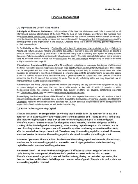 Financial Management: Q1) 1) Analysis of Financial Statements | PDF ...