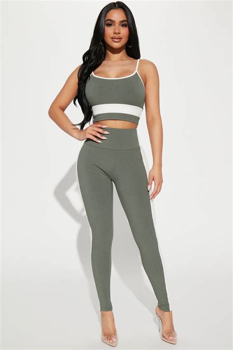 Liv Snatched Legging Set Olive 2 Fashion Nova Matching Sets