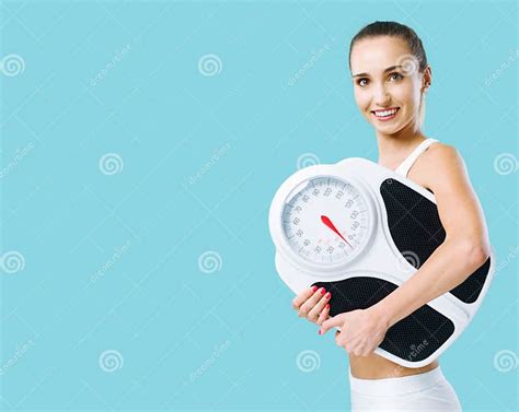 Smiling Slim Woman Holding A Weight Scale Stock Image Image Of