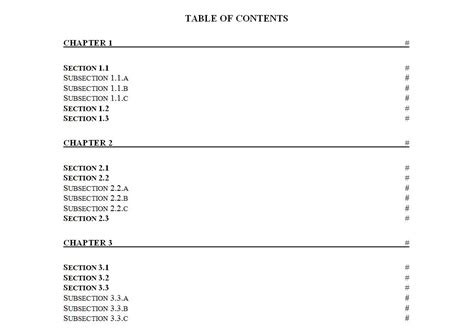 Table Of Contents Excel Template