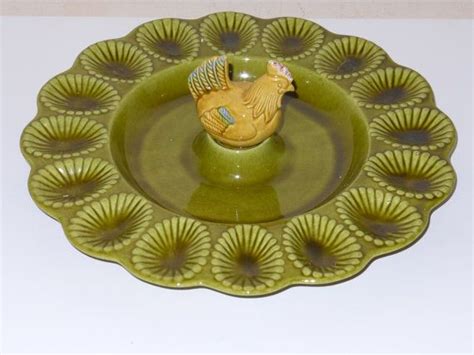 California Pottery Deviled Egg Platter With Hen Green And Etsy