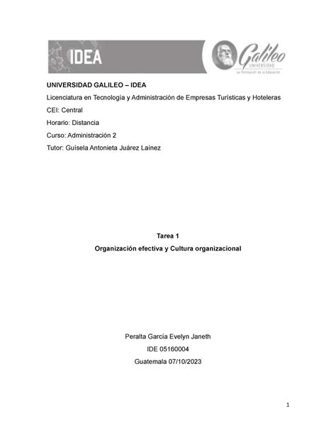 Tarea Administracion Universidad Galileo Idea Licenciatura En