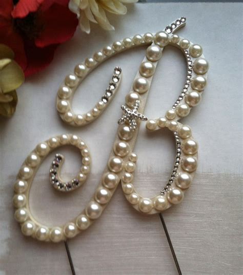 Pearl Cake Topper Wedding Cake Topper Monogram Cake Topper Swarovski