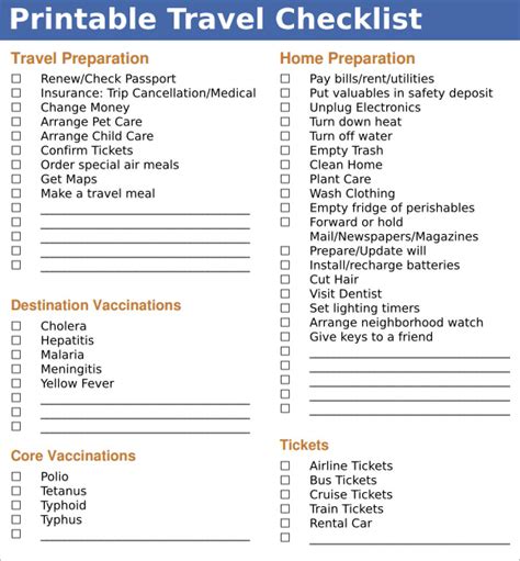 Free Printable Travel Checklist Printable Templates