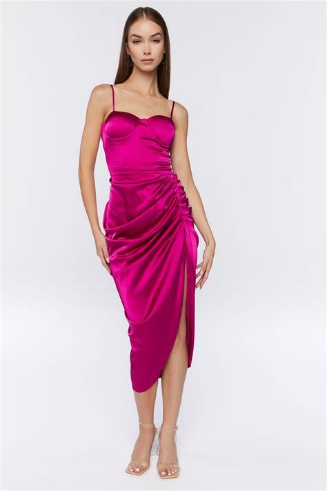 Satin Ruched Bustier Midi Dress