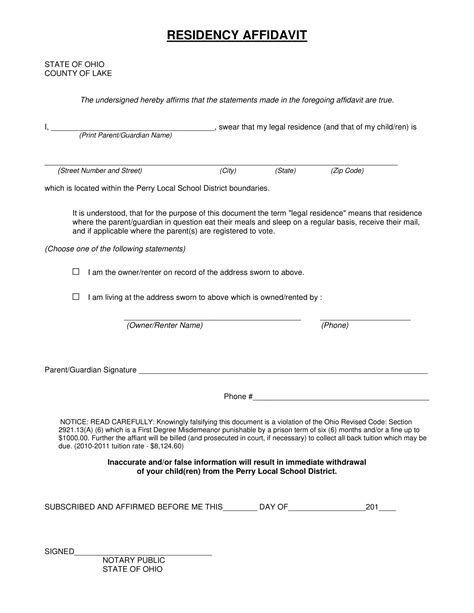 Affidavit Of Residency Form