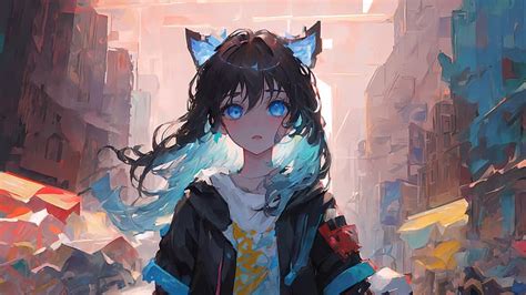 Online Crop Hd Wallpaper Anime Anime Girls Cat Girl Blue Eyes