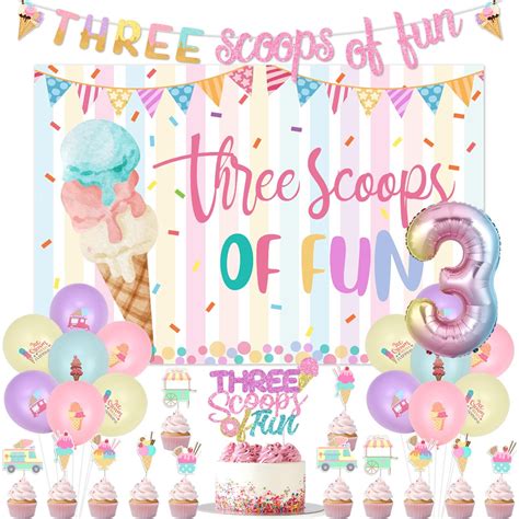 Jollyboom Three Scoops Of Fun Birthday Decorations For Girls Ice Cream