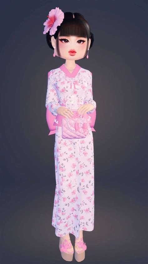 Dti Japanese Kimono In 2024 Cherry Blossom Outfit Cherry Blossom Dress Dress To Impress