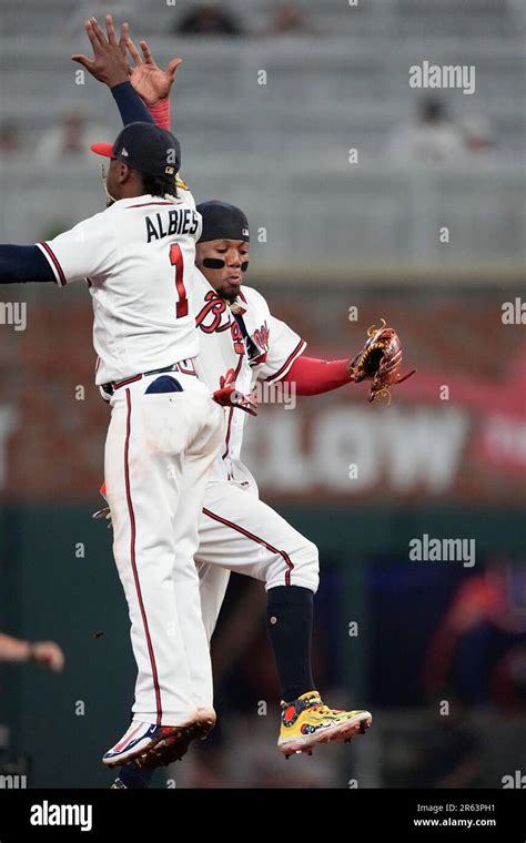 Atlanta Braves Right Fielder Ronald Acuna Jr Right And Second