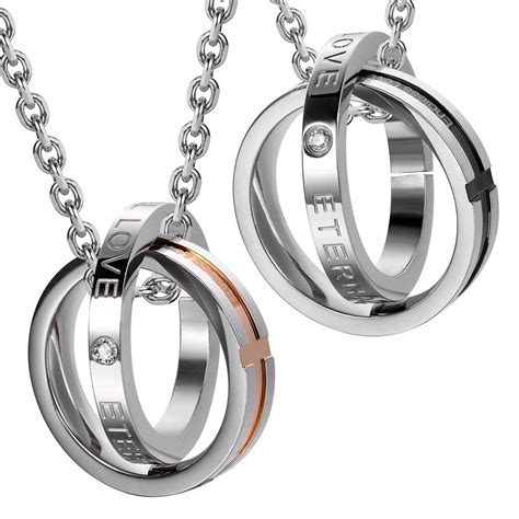 Unique His And Hers Couples Endless Love Eternal Love Rings Pendant Necklace 19 And 21 Chain