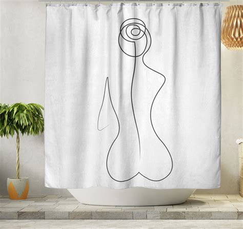 Female Body Line Art Boho Shower Curtain Abstract Art Woman Etsy