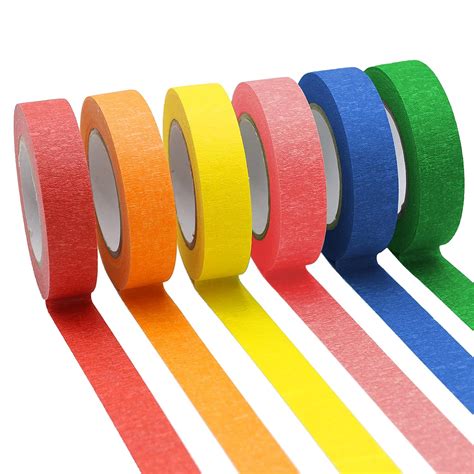 OWLKELA Colored Masking 16 Yard Per Roll 6 Rolls Rainbow Colors For