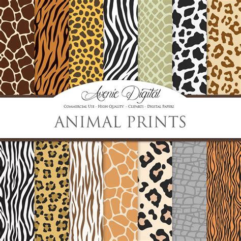 Vector Animal Prints Digital Paper Backgrounds Wild Animal | Etsy