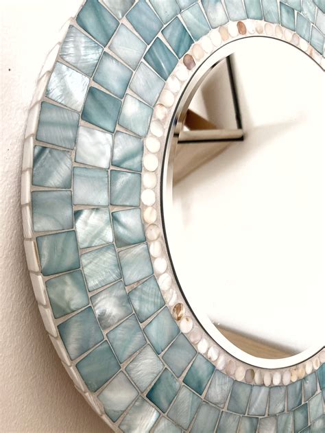Handmade Unique 40cm Mother Of Pearl Mosaic Circle Mirror Etsy