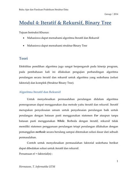 PDF Modul 4 Iteratif Rekursif Binary Tree Buku Ajar Dan Panduan