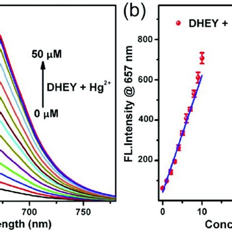 A Fluorescence Titration Spectra Of Dhey M Vs Hg M In