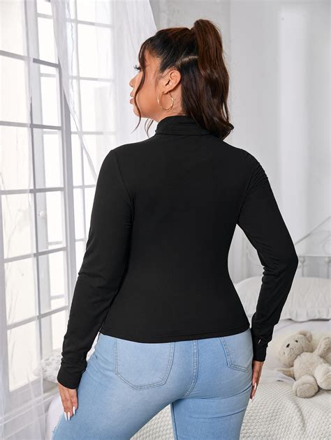 Shein Essnce Plus Ribbed Knit Turtleneck Tee