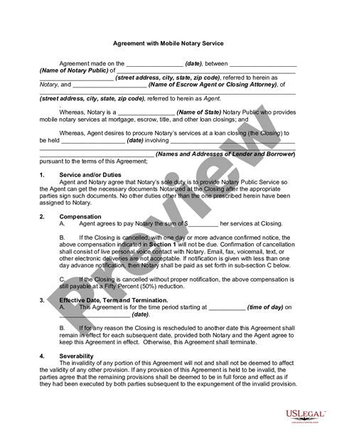 Agreement With Mobile Notary Service Mobile Notary US Legal Forms