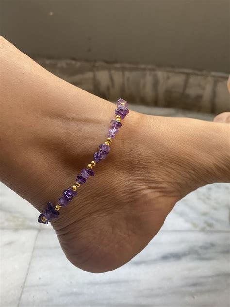 AMETHYST Anklet Crystal Gemstone Yoga Energy Spiritual Stone Anklet