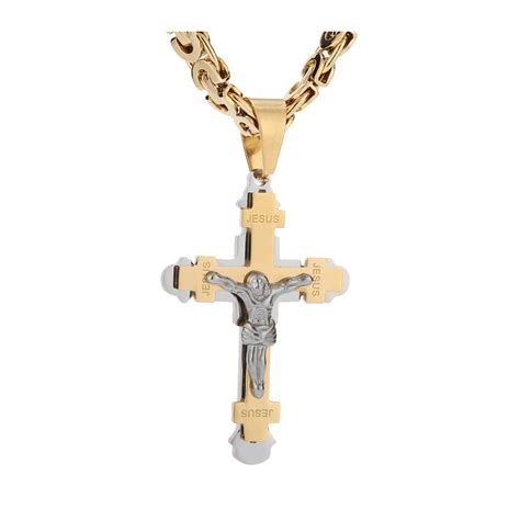 Heavy Crucifix Jesus Cross Necklace Stainless Steel Christs Pendant