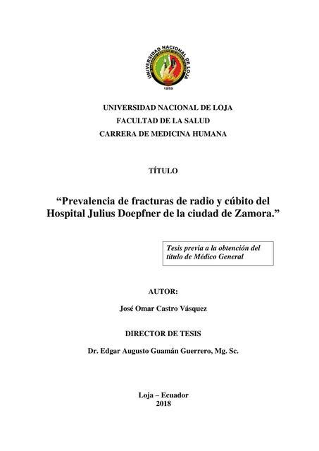 Prevalencia de Fracturas de Radio y Cúbito del Hospital Julius Doepfner