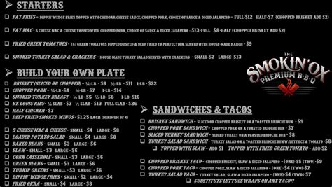 Menu At The SmokinOX Premium BBQ Winter Haven