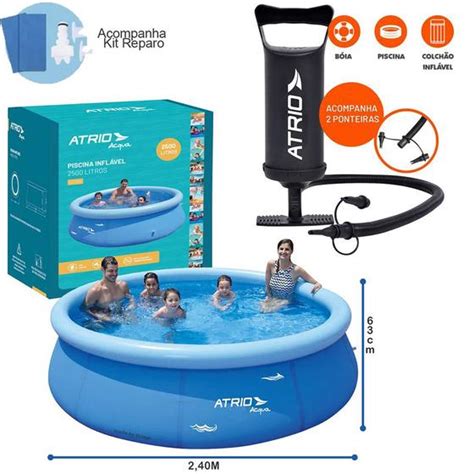 Kit Piscina Inflável Circular Atrio Acqua 2500 Litros 3 Camadas de PVC