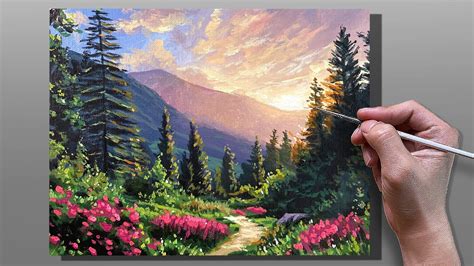 Acrylic Painting Mountain Garden Landscape Correa Art Youtube