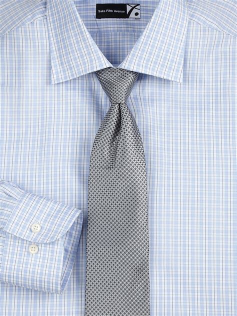 Saks Fifth Avenue Checked Cotton Dress Shirt In Blue For Men Lyst