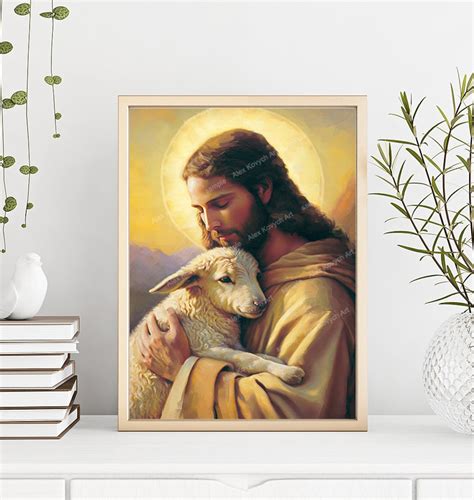 Jesus The Good Shepherd Jesus Christ And Lamb Jesus Portrait Back In