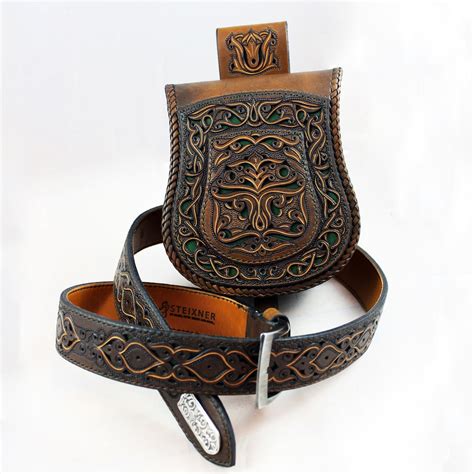 Tree Of Life Sporran Handmade Leather Hip Bag With Belt Medieval