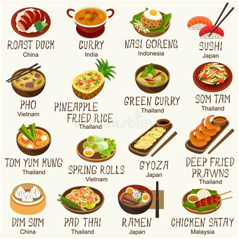 Thai Food Vector Illustration Set Stock Vector - Illustration of fish ...