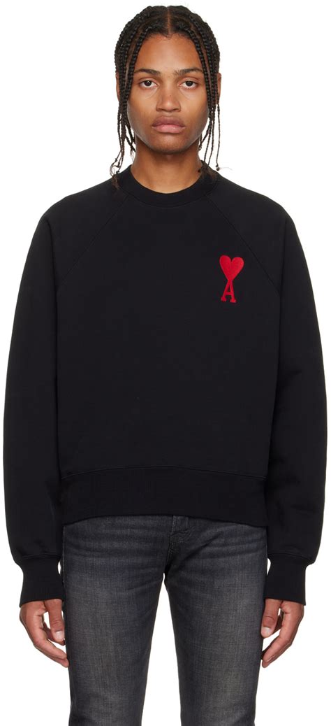 AMI Paris Pull molletonné noir à logo Ami de cœur SSENSE France