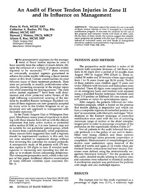 PDF An Audit Of Flexor Tendon Injuries In Zone II And Its Influence