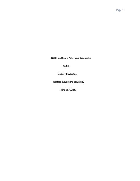 Wgu Task 1 Rev Task 1 D223 Healthcare Policy And Economics Task 1