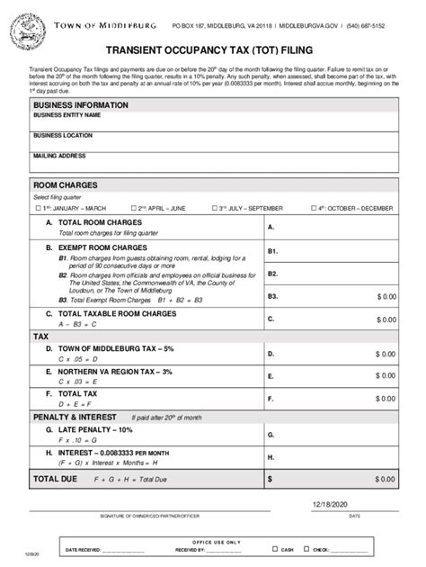 Fillable Online Transient Occupancy Tax Tot Filing Fax Email Print