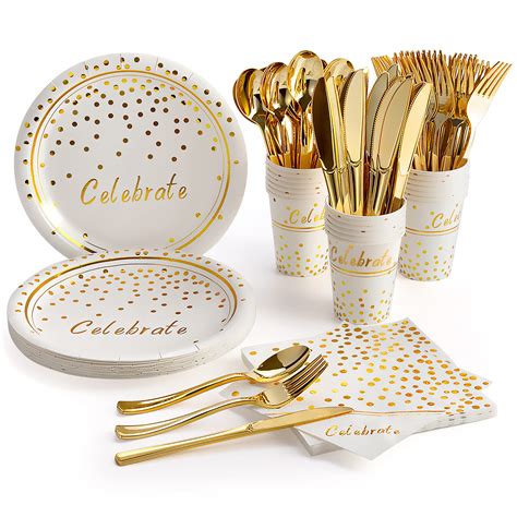 Amazon Gold Party Supplies Cutlery Set With Paper Plates Napkins