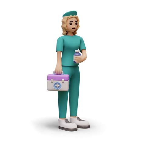 Premium Vector Vector D Full Length Nurse Woman In Green Medical