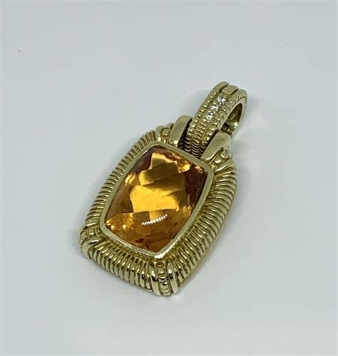 Judith Ripka 18k Gold Large Citrine And Diamond Necklac Gem