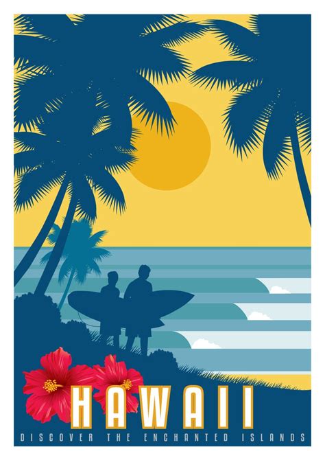 Hawaii Beach Vintage Illustrated Travel Poster Print art painting 90cm ...