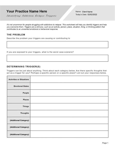 Addiction Relapse Triggers Worksheet Editable Fillable Printable Pdf