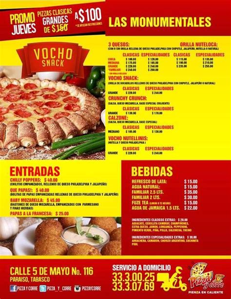 Menu At Pizza Y Corre Restaurant Para So Ignacio Comonfort A