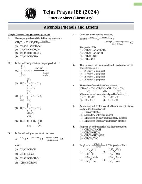 Solution Alcohols Phenols And Ethers Practice Sheet Studypool