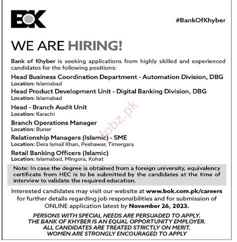 The Bank Of Khyber BOK Karachi Jobs 2023 2024 Job Advertisement Pakistan