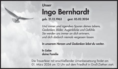 Traueranzeigen Von Ingo Bernhardt M Rkische Onlinezeitung Trauerportal