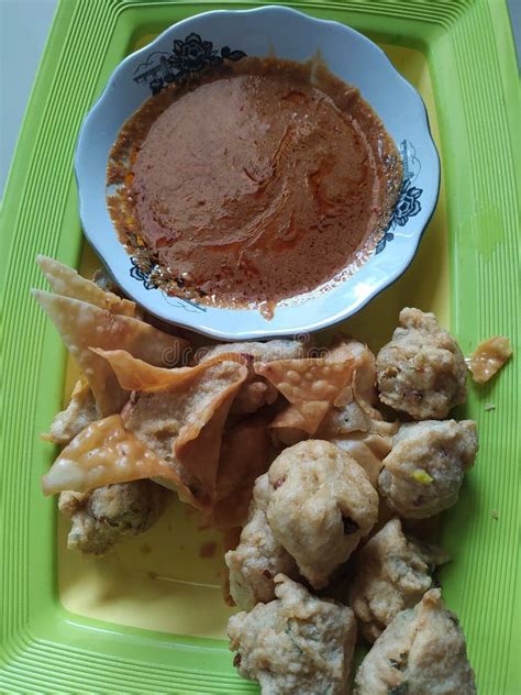 Batagor Indonesian Speciality Fried Dumpling Served With Spicy Peanut