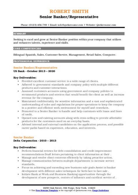 Senior Banker Resume Samples Qwikresume