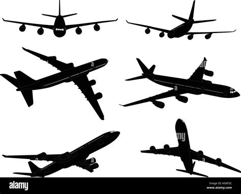 Big Commercial Airplanes Silhouettes Vector Stock Vector Image Art